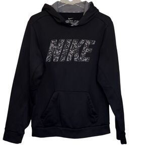 Nike Therma-Fit Pullover Hoodie Black Gray Camo Logo  Size Small Kangaroo Pocket